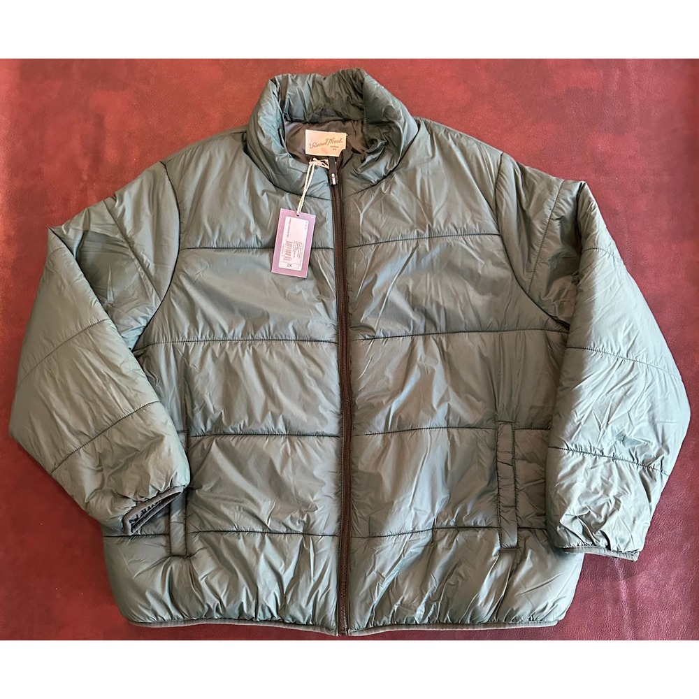 Universal Thread Forest Green Water Resistant Puffer Jacket 2X NWT 561369
